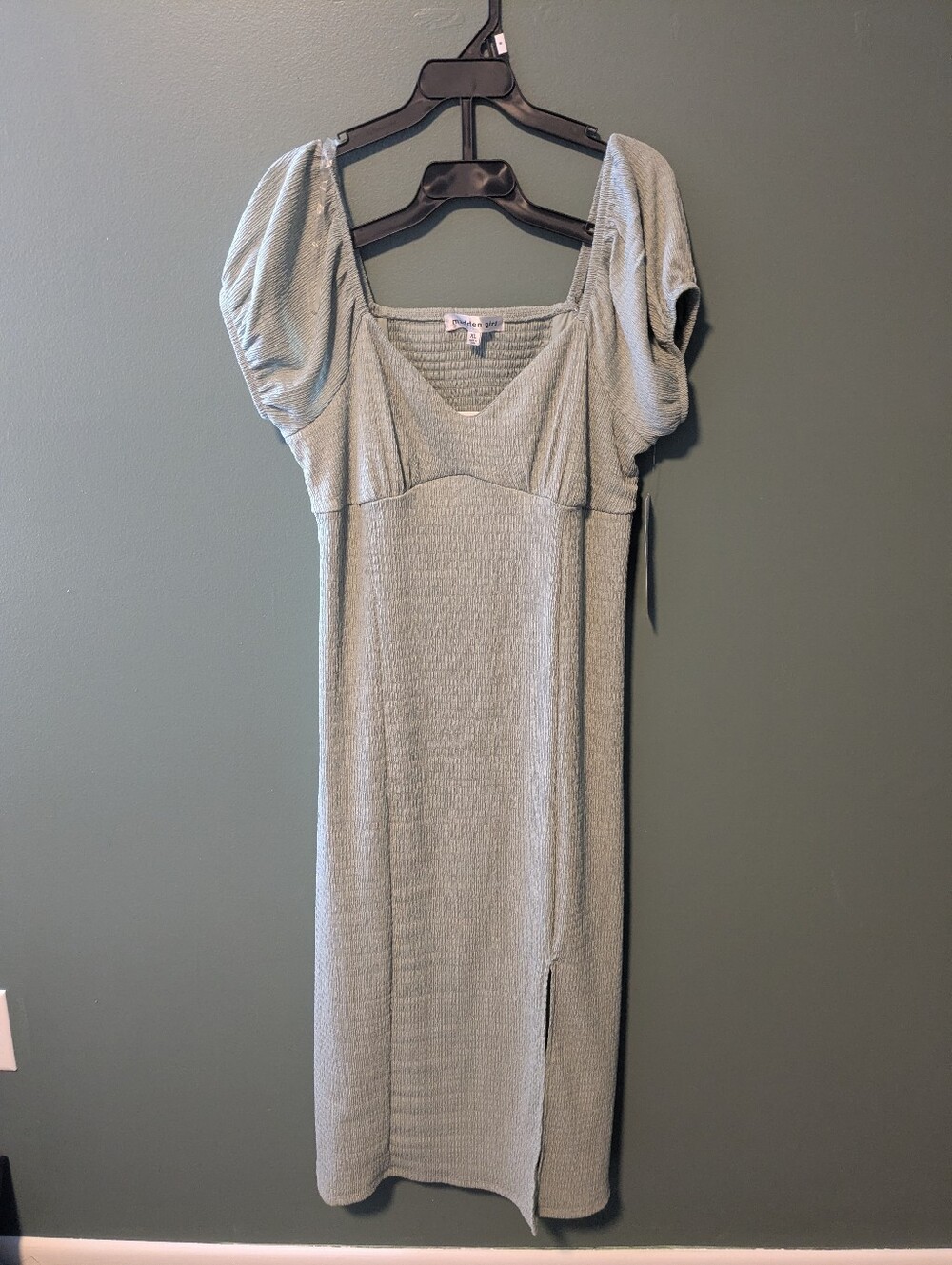 Madden Girl Sage Green Smocked Midi Dress